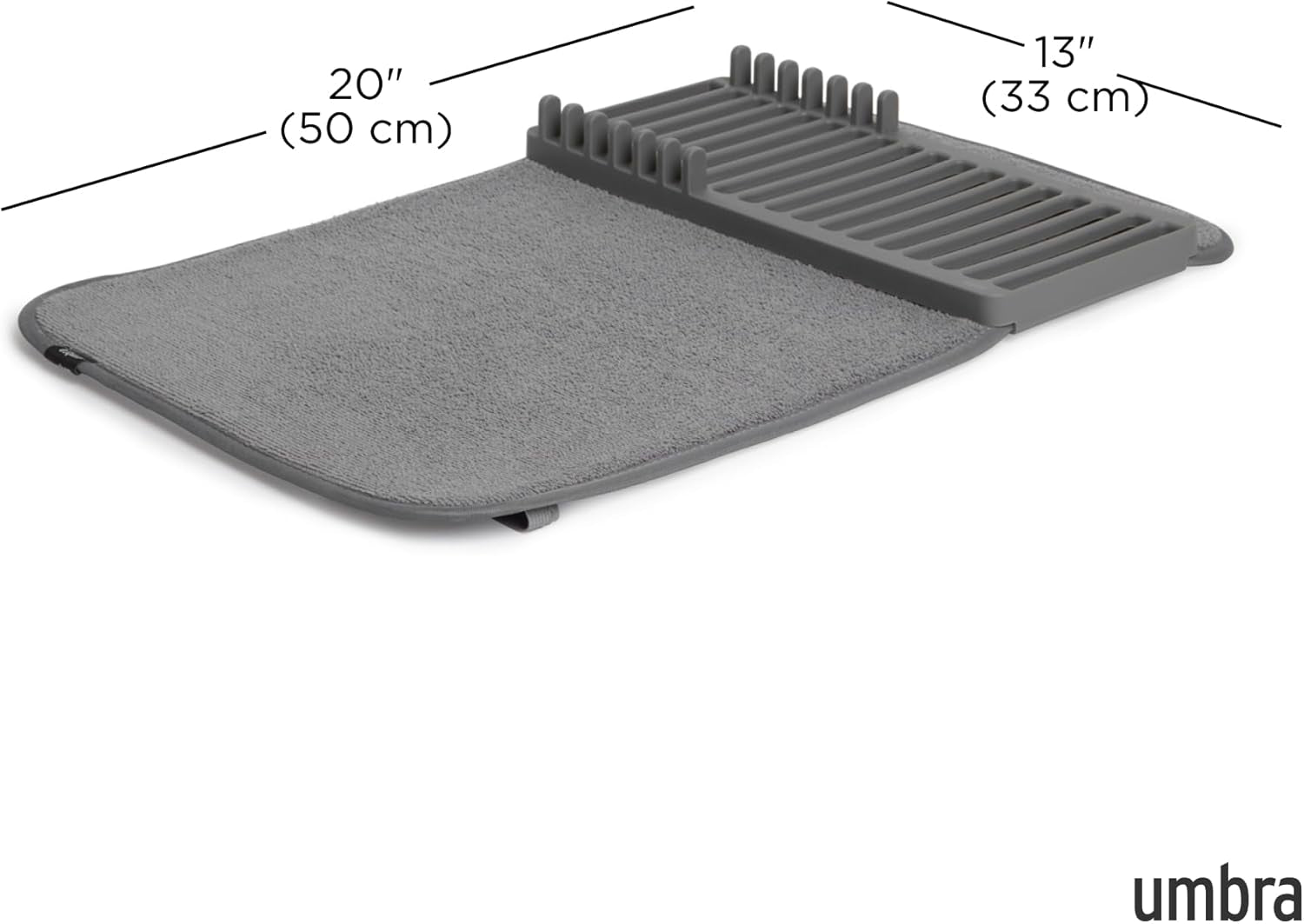 Udry Dish Rack and Microfiber Drying Mat – Space-Saving Design Folds up for Easy Storage, Mini Rack, Gray