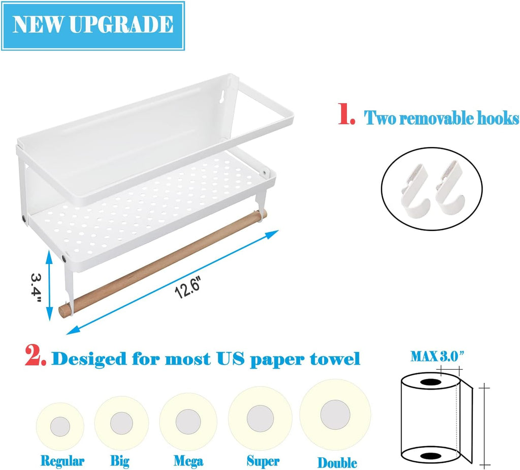 Magnetic Spice Rack Organizer Single Tier Refrigerator Spice Storage Shelf, Easy to Install the Side of the Refrigerator Can Hold Spices, Jar of Olive Oil (White, with Hook)