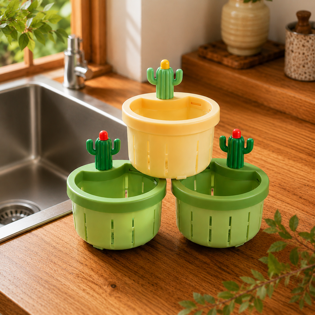 Cactus Kitchen Sink Drain Strainer with Handle Plastic Waste Filter Kitchen Food Slag Strainer Kitchen Accessories