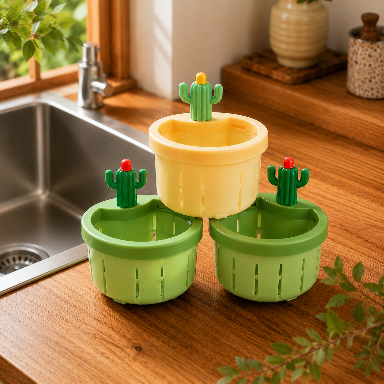 Cactus Kitchen Sink Drain Strainer with Handle Plastic Waste Filter Kitchen Food Slag Strainer Kitchen Accessories