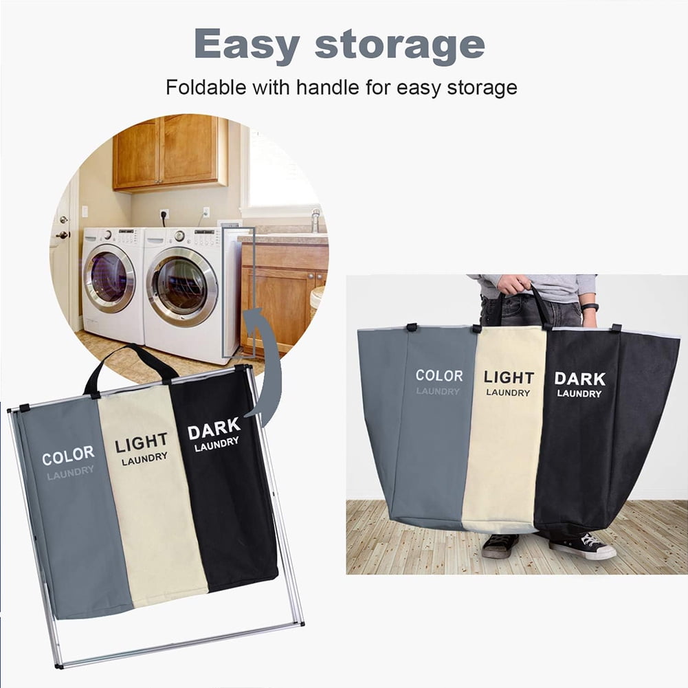 Laundry Hamper Sorter, 135L Foldable Laundry Basket with Lids, Large 3 Sections Laundry Bin Sorter, Waterproof Dirty Clothes Hamper Bag for Bathroom Bedroom,Washing Storage Bag,Blanket Storage