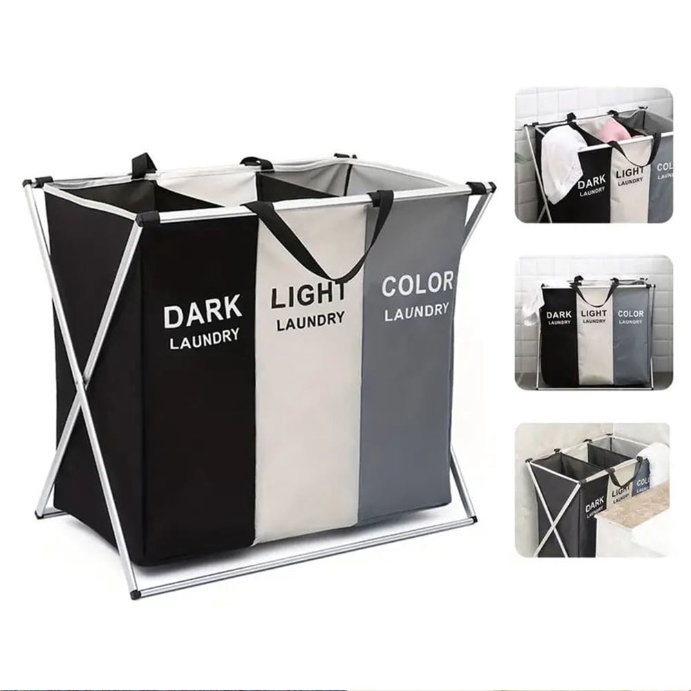 Laundry Hamper Sorter, 135L Foldable Laundry Basket with Lids, Large 3 Sections Laundry Bin Sorter, Waterproof Dirty Clothes Hamper Bag for Bathroom Bedroom,Washing Storage Bag,Blanket Storage