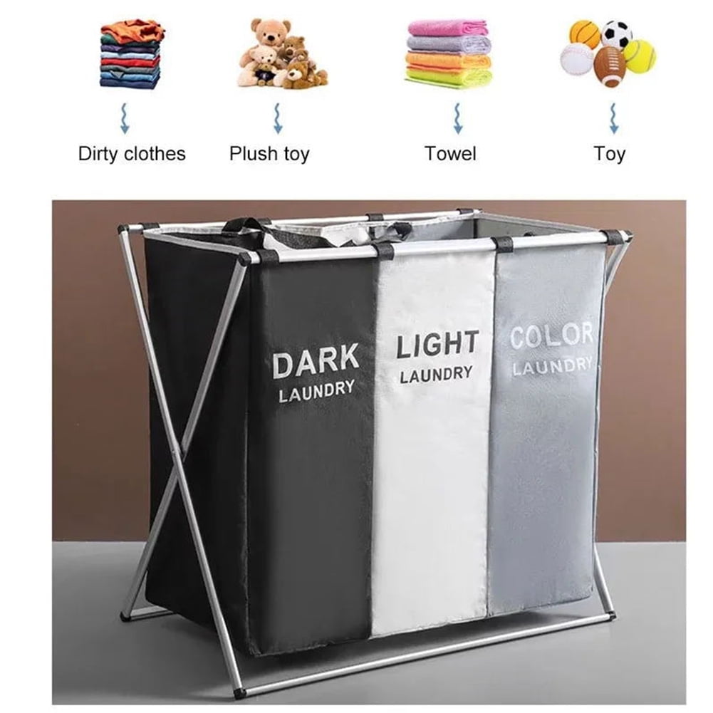 Laundry Hamper Sorter, 135L Foldable Laundry Basket with Lids, Large 3 Sections Laundry Bin Sorter, Waterproof Dirty Clothes Hamper Bag for Bathroom Bedroom,Washing Storage Bag,Blanket Storage