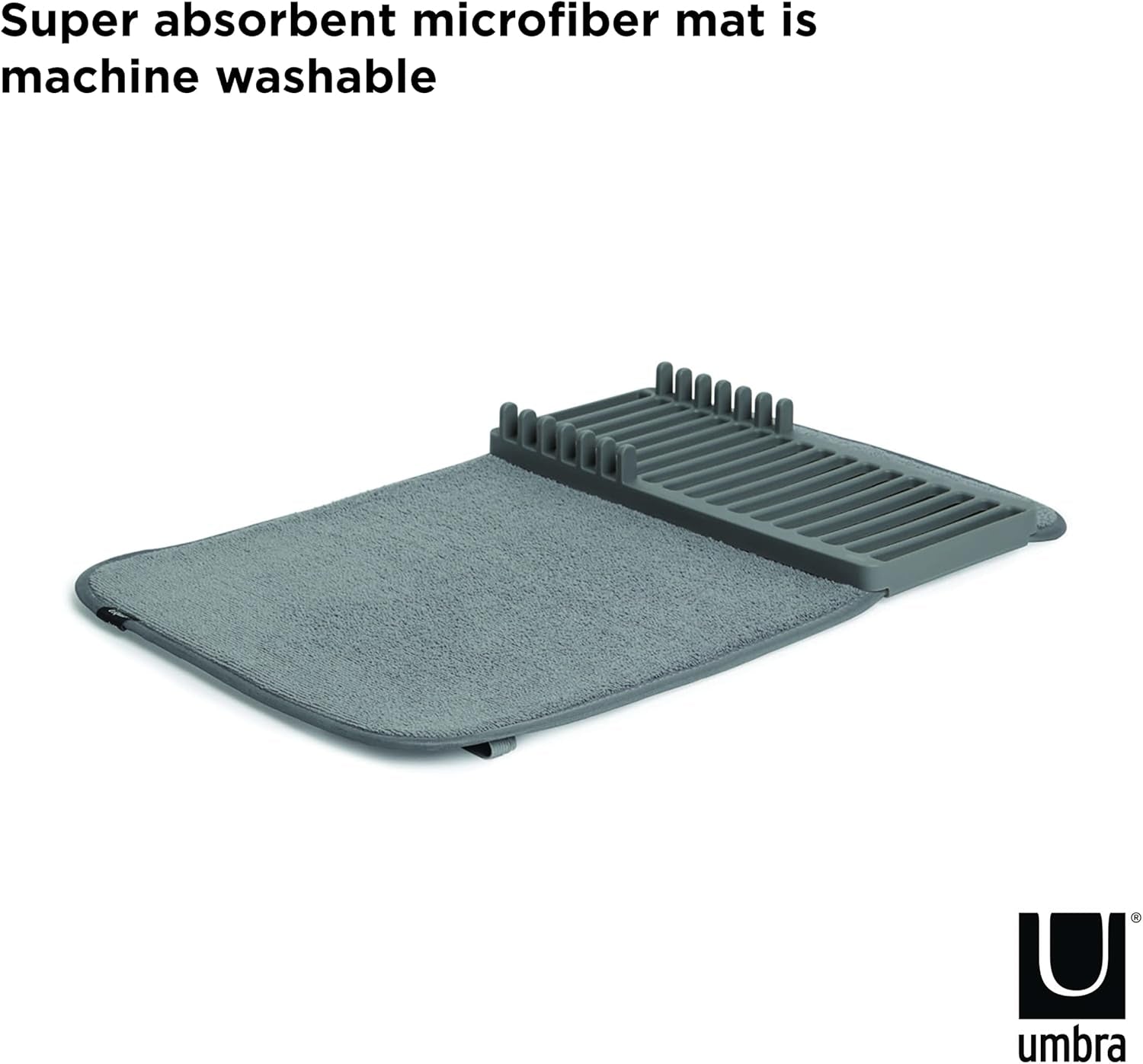 Udry Dish Rack and Microfiber Drying Mat – Space-Saving Design Folds up for Easy Storage, Mini Rack, Gray