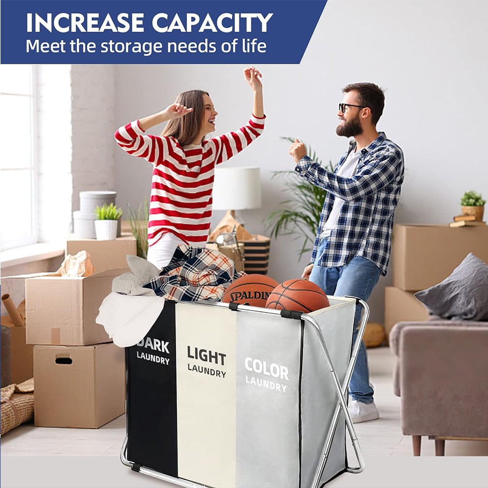 Laundry Hamper Sorter, 135L Foldable Laundry Basket with Lids, Large 3 Sections Laundry Bin Sorter, Waterproof Dirty Clothes Hamper Bag for Bathroom Bedroom,Washing Storage Bag,Blanket Storage