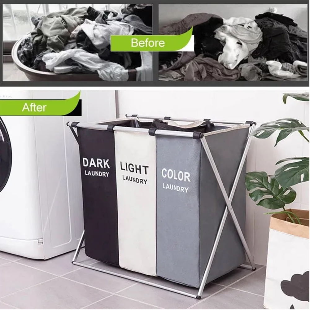 Laundry Hamper Sorter, 135L Foldable Laundry Basket with Lids, Large 3 Sections Laundry Bin Sorter, Waterproof Dirty Clothes Hamper Bag for Bathroom Bedroom,Washing Storage Bag,Blanket Storage